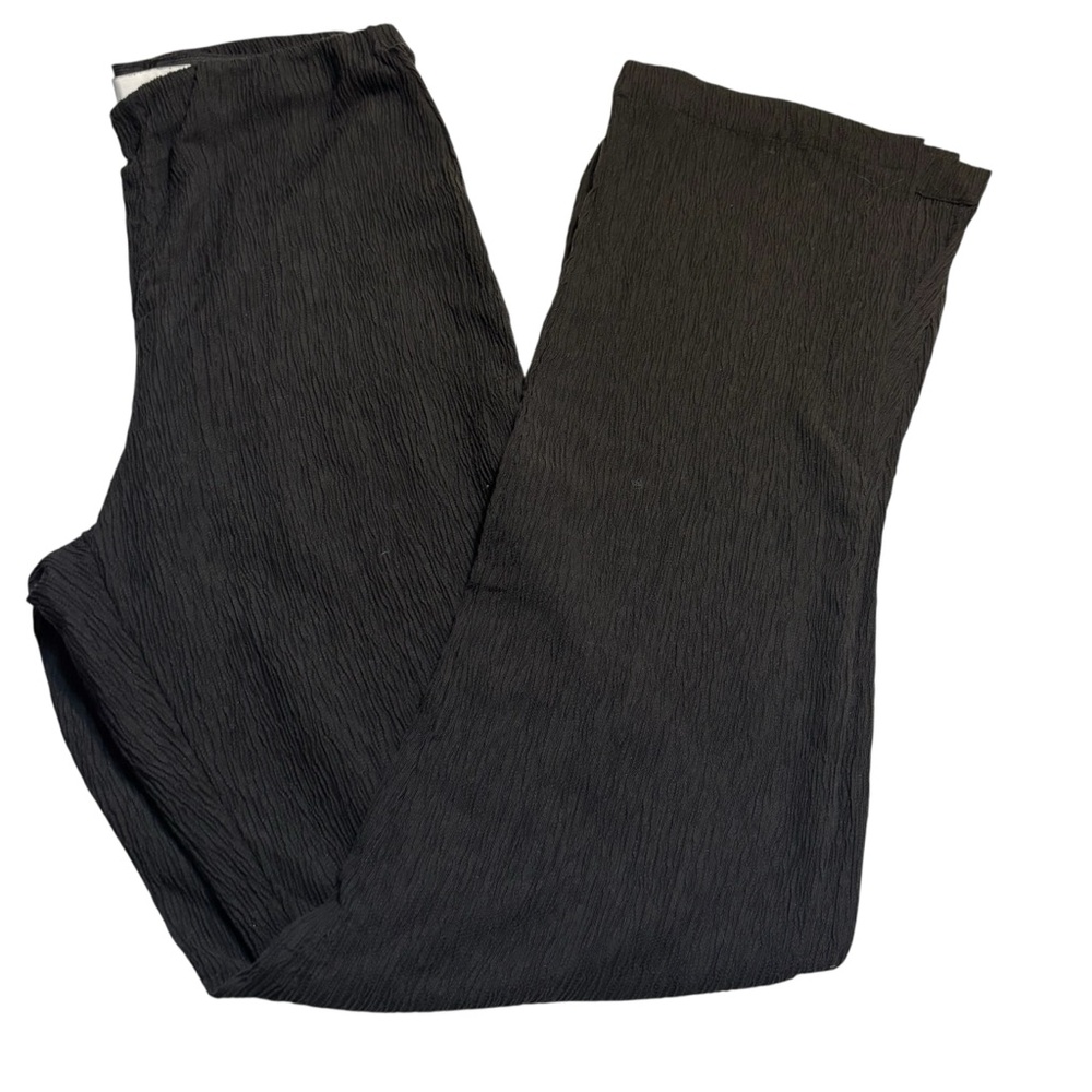 H&M Pants Small Black Crepe Textured Knit Flare BootCut Elastic Waist Side Slits - Picture 5 of 13